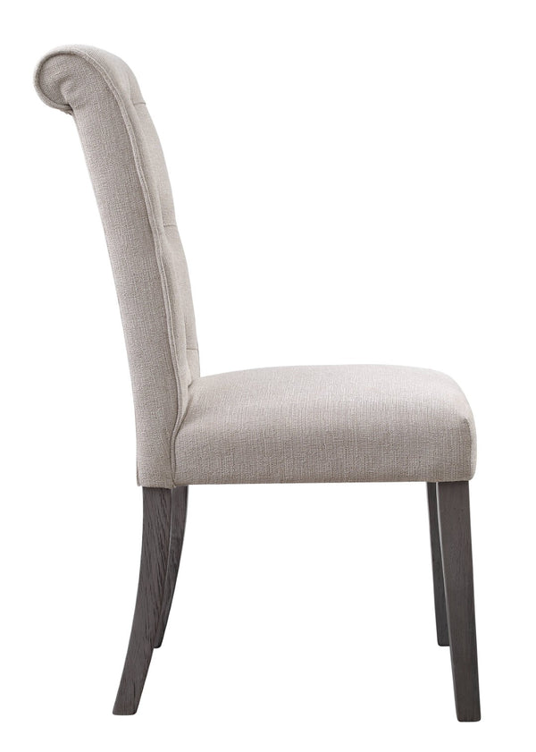 HomeRoots Set of Two Elegant Tufted Beige and Gray Upholstered Linen Chairs for Dining or Accent Use 573291