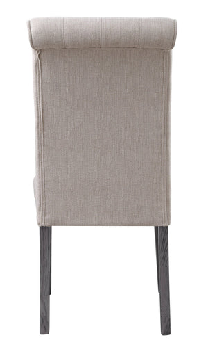 HomeRoots Set of Two Elegant Tufted Beige and Gray Upholstered Linen Chairs for Dining or Accent Use 573291