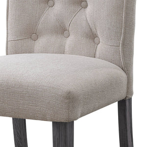 HomeRoots Set of Two Elegant Tufted Beige and Gray Upholstered Linen Chairs for Dining or Accent Use 573291