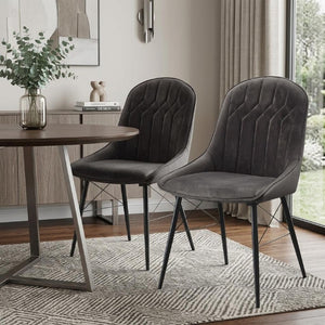 Set of Two Tufted Upholstered Dining Chairs with Solid Wood Legs for Modern Homes