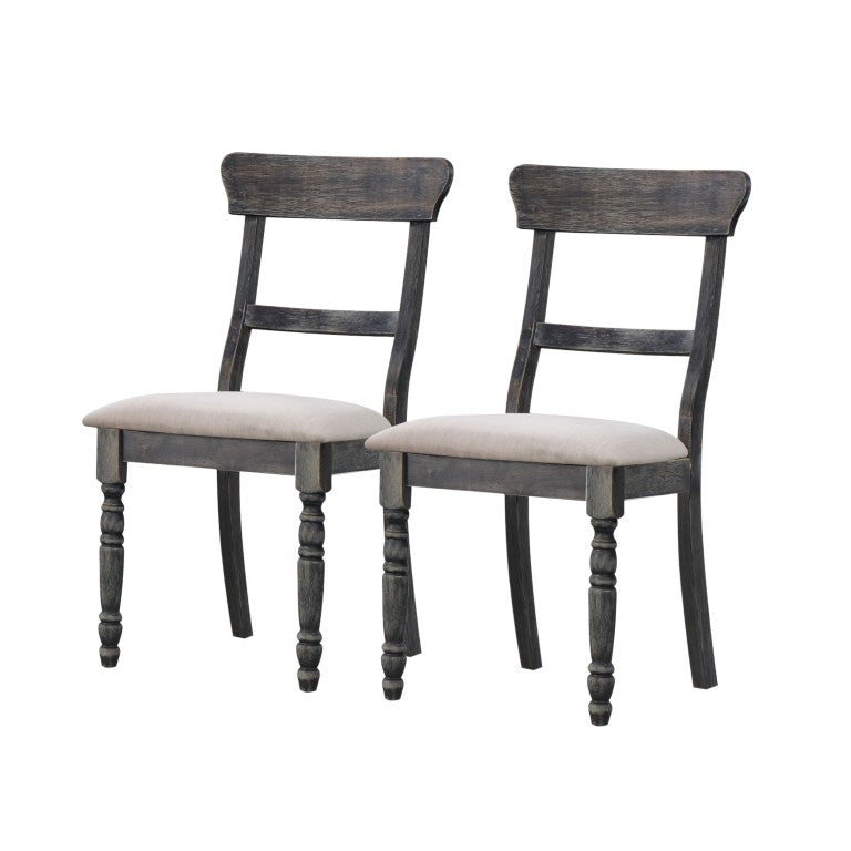 HomeRoots Set of Two Ladder Back Side Chairs in Linen Upholstery with Solid Wood Frame 573295