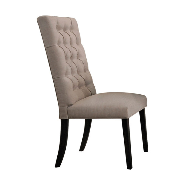 HomeRoots Set of Two Elegant Tufted Tan and Black Linen Dining Chairs with Open Back for Versatile Style 573296