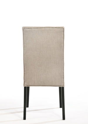 HomeRoots Set of Two Elegant Tufted Tan and Black Linen Dining Chairs with Open Back for Versatile Style 573296