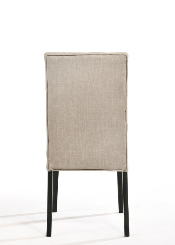 HomeRoots Set of Two Elegant Tufted Tan and Black Linen Dining Chairs with Open Back for Versatile Style 573296