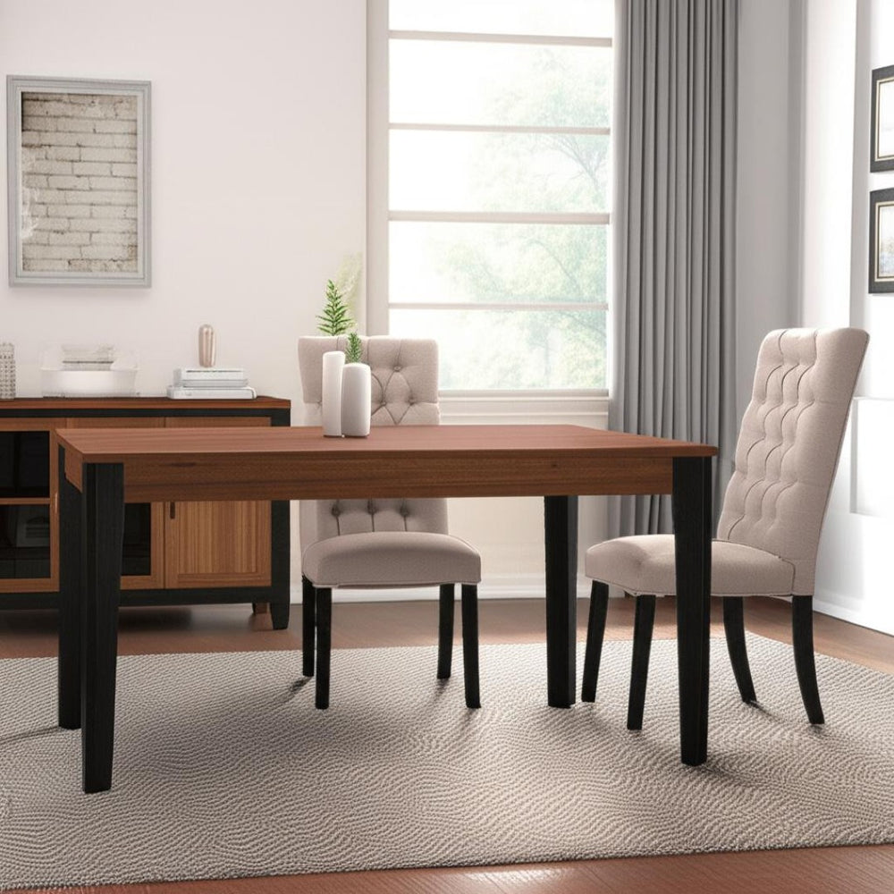 HomeRoots Set of Two Elegant Tufted Tan and Black Linen Dining Chairs with Open Back for Versatile Style 573296