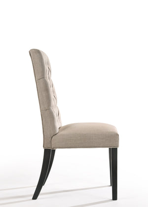 HomeRoots Set of Two Elegant Tufted Tan and Black Linen Dining Chairs with Open Back for Versatile Style 573296