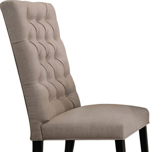 HomeRoots Set of Two Elegant Tufted Tan and Black Linen Dining Chairs with Open Back for Versatile Style 573296