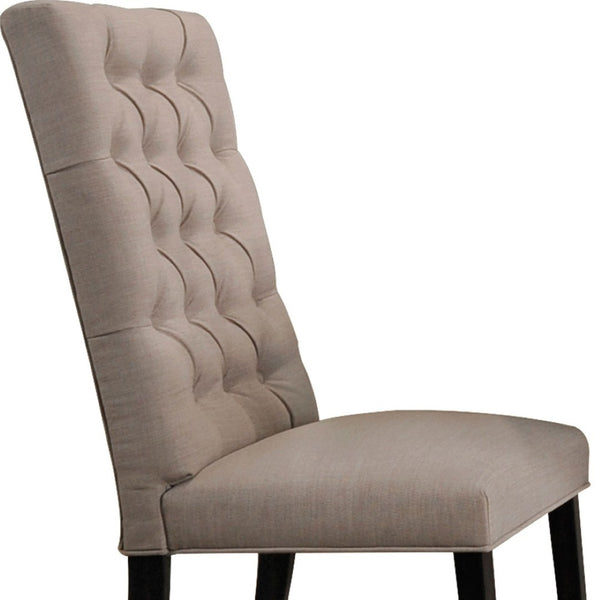 HomeRoots Set of Two Elegant Tufted Tan and Black Linen Dining Chairs with Open Back for Versatile Style 573296