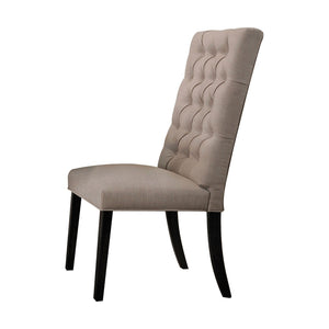 HomeRoots Set of Two Elegant Tufted Tan and Black Linen Dining Chairs with Open Back for Versatile Style 573296