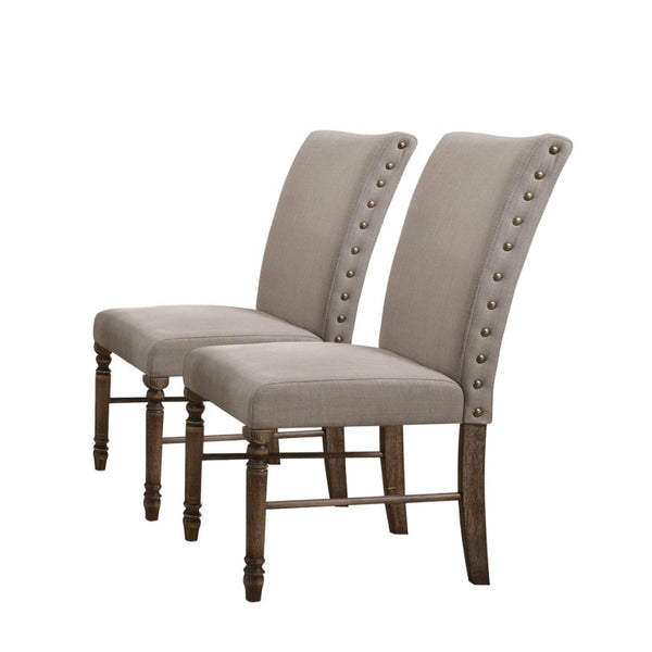 Set of Two Linen Upholstered Oak Wood Dining Side Chairs for Modern Rooms