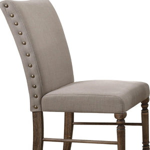 Set of Two Linen Upholstered Oak Wood Dining Side Chairs for Modern Rooms
