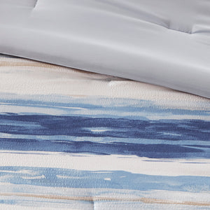 English Elm 8 Marina Seersucker Comforter & Quilt Set Full/Queen - Watercolor Stripe, Hypoallergenic, Layerable Blue 23.62 L x 18.9 W x 17.13 H B03597096