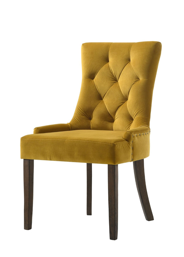 HomeRoots Set of Two Stylish Tufted Yellow Velvet Dining Chairs with Espresso Wood Legs for Any Space 573300