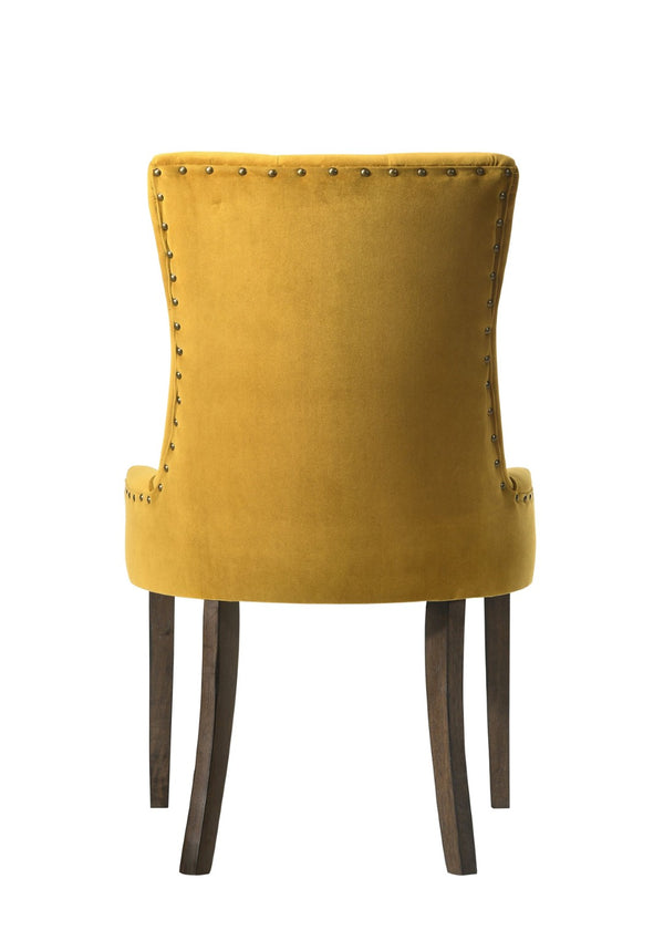 HomeRoots Set of Two Stylish Tufted Yellow Velvet Dining Chairs with Espresso Wood Legs for Any Space 573300