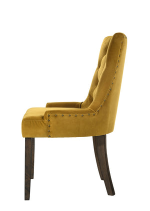 HomeRoots Set of Two Stylish Tufted Yellow Velvet Dining Chairs with Espresso Wood Legs for Any Space 573300