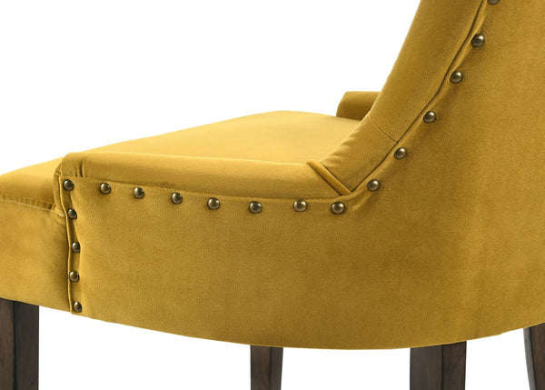 HomeRoots Set of Two Stylish Tufted Yellow Velvet Dining Chairs with Espresso Wood Legs for Any Space 573300