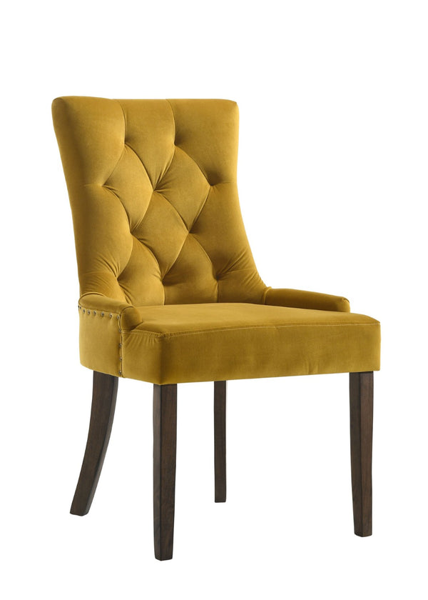 HomeRoots Set of Two Stylish Tufted Yellow Velvet Dining Chairs with Espresso Wood Legs for Any Space 573300