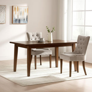 HomeRoots Set of Two Tufted Beige Upholstered Side Chairs with Solid Oak Legs for Dining & Home Accent Use 573304