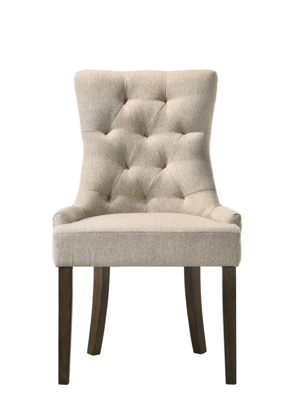 HomeRoots Set of Two Tufted Beige Upholstered Side Chairs with Solid Oak Legs for Dining & Home Accent Use 573304