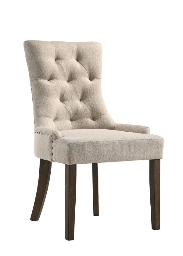 HomeRoots Set of Two Tufted Beige Upholstered Side Chairs with Solid Oak Legs for Dining & Home Accent Use 573304