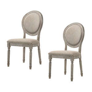 HomeRoots Set of Two Elegant Tan Upholstered King Louis Dining Chairs with Oak Legs for Timeless Style 573305