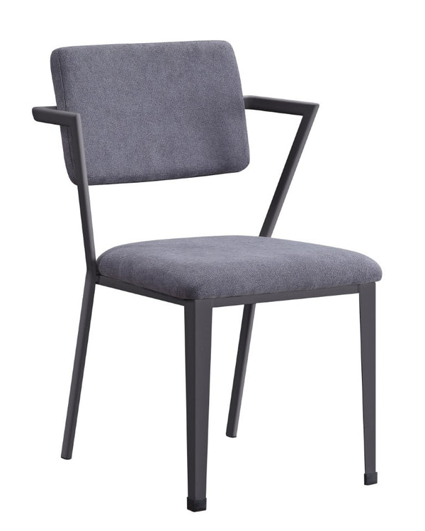 Set of Two Modern Open Back Dining Chairs in Gray Upholstery with Gunmetal Frame