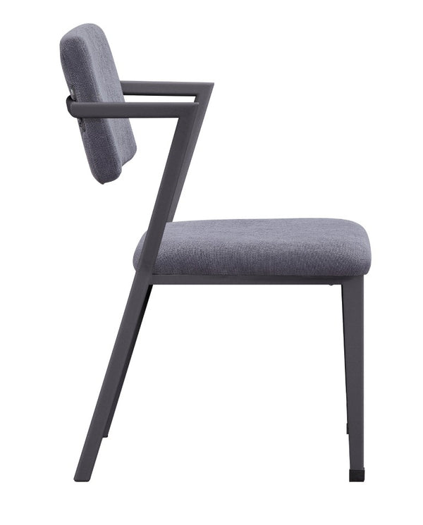 Set of Two Modern Open Back Dining Chairs in Gray Upholstery with Gunmetal Frame