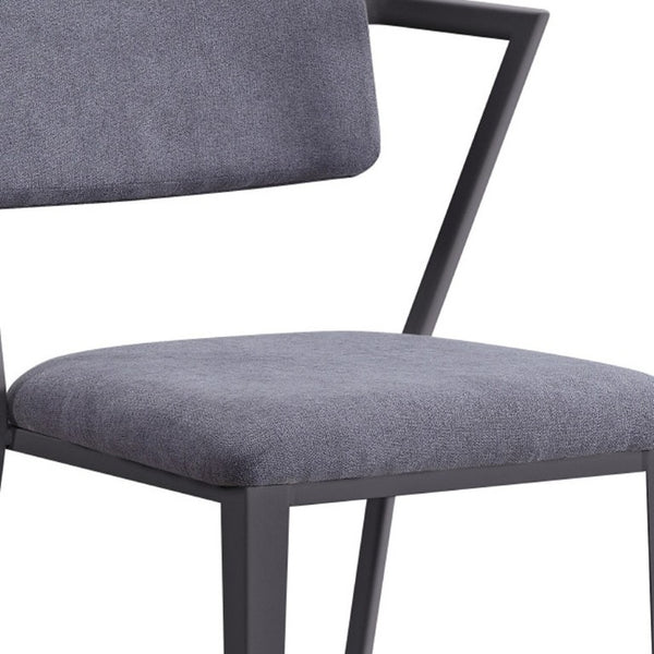 Set of Two Modern Open Back Dining Chairs in Gray Upholstery with Gunmetal Frame