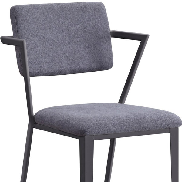 Set of Two Modern Open Back Dining Chairs in Gray Upholstery with Gunmetal Frame
