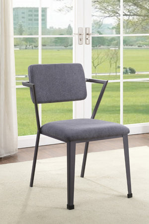 Set of Two Modern Open Back Dining Chairs in Gray Upholstery with Gunmetal Frame