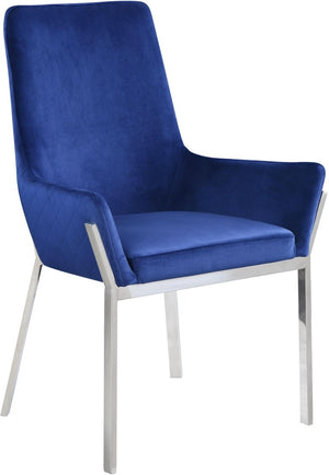Set of Two Velvet Tufted Dining Chairs with Sleek Metal Legs in Glamorous Blue Tones