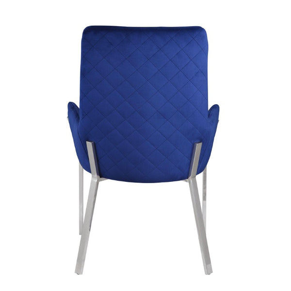 Set of Two Velvet Tufted Dining Chairs with Sleek Metal Legs in Glamorous Blue Tones