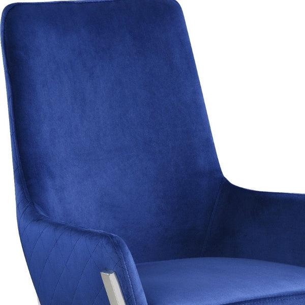 Set of Two Velvet Tufted Dining Chairs with Sleek Metal Legs in Glamorous Blue Tones