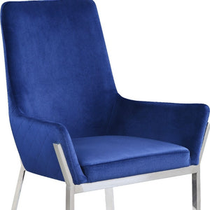 Set of Two Velvet Tufted Dining Chairs with Sleek Metal Legs in Glamorous Blue Tones