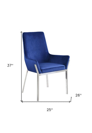 Set of Two Velvet Tufted Dining Chairs with Sleek Metal Legs in Glamorous Blue Tones