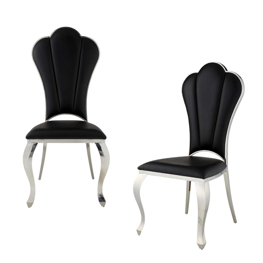 HomeRoots Set of Two Stylish Black Faux Leather Dining Side Chairs with Sleek Silver Legs for Versatile Use 573320