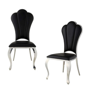 HomeRoots Set of Two Stylish Black Faux Leather Dining Side Chairs with Sleek Silver Legs for Versatile Use 573320