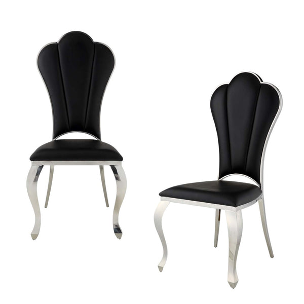 HomeRoots Set of Two Stylish Black Faux Leather Dining Side Chairs with Sleek Silver Legs for Versatile Use 573320