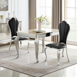 HomeRoots Set of Two Stylish Black Faux Leather Dining Side Chairs with Sleek Silver Legs for Versatile Use 573320