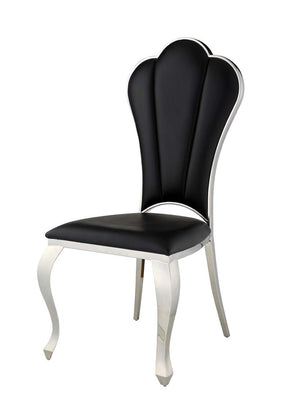 HomeRoots Set of Two Stylish Black Faux Leather Dining Side Chairs with Sleek Silver Legs for Versatile Use 573320