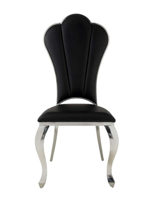 HomeRoots Set of Two Stylish Black Faux Leather Dining Side Chairs with Sleek Silver Legs for Versatile Use 573320