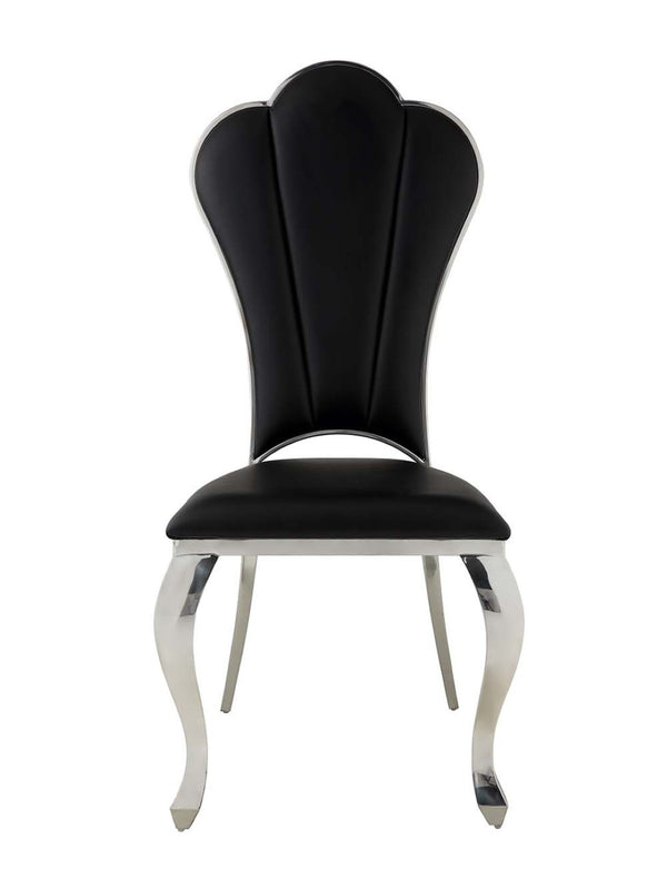 HomeRoots Set of Two Stylish Black Faux Leather Dining Side Chairs with Sleek Silver Legs for Versatile Use 573320