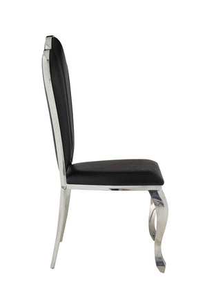 HomeRoots Set of Two Stylish Black Faux Leather Dining Side Chairs with Sleek Silver Legs for Versatile Use 573320