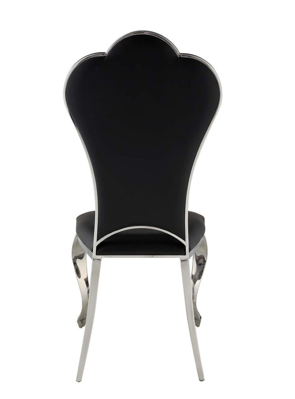HomeRoots Set of Two Stylish Black Faux Leather Dining Side Chairs with Sleek Silver Legs for Versatile Use 573320