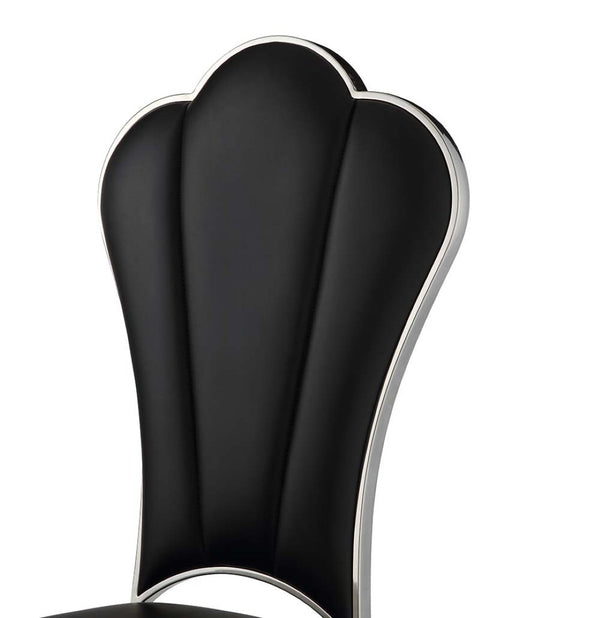 HomeRoots Set of Two Stylish Black Faux Leather Dining Side Chairs with Sleek Silver Legs for Versatile Use 573320
