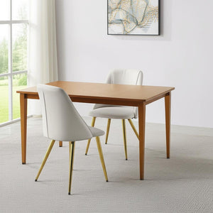 HomeRoots Set of Two Elegant White and Gold Faux Leather Dining Chairs with Modern Metal Legs for Style 573327