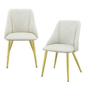 HomeRoots Set of Two Elegant White and Gold Faux Leather Dining Chairs with Modern Metal Legs for Style 573327