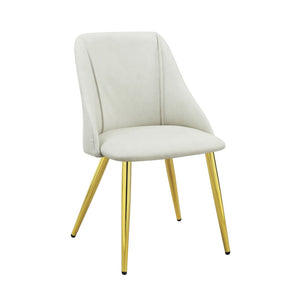 HomeRoots Set of Two Elegant White and Gold Faux Leather Dining Chairs with Modern Metal Legs for Style 573327