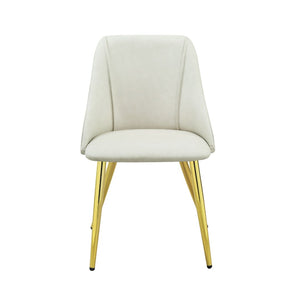 HomeRoots Set of Two Elegant White and Gold Faux Leather Dining Chairs with Modern Metal Legs for Style 573327