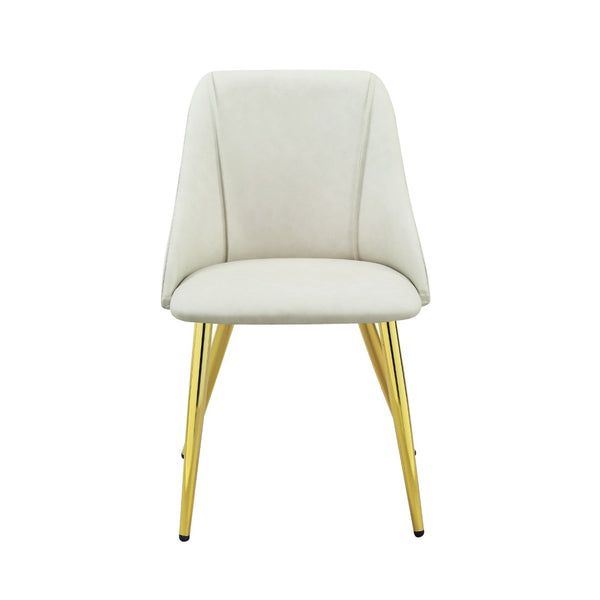 HomeRoots Set of Two Elegant White and Gold Faux Leather Dining Chairs with Modern Metal Legs for Style 573327